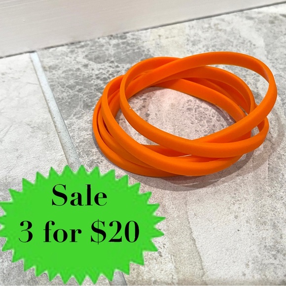 Hot Topic orange Rubber Gummy Bracelets 5 pc Silicone Jelly Wristbands 80s flat - Picture 1 of 7